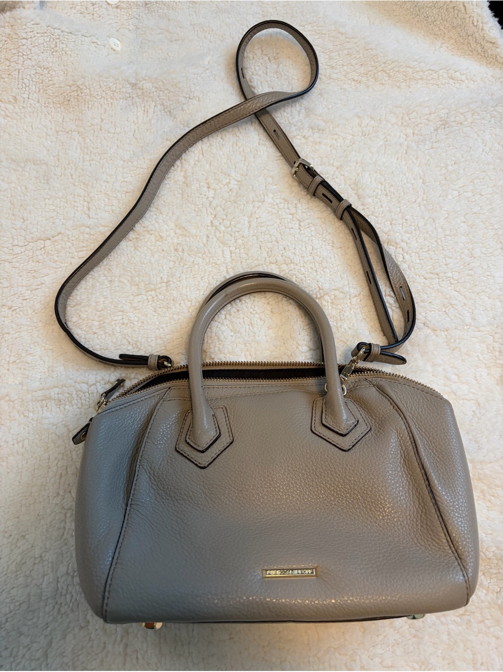 Rebecca Minkoff Micro Perry Satchel Pebbled Leather Crossbody Bag khaki